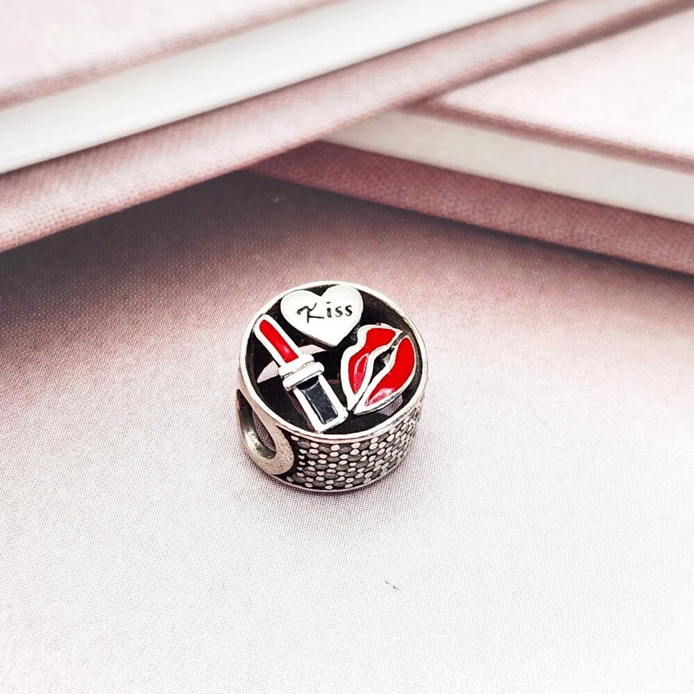 Pandora Glamour Kiss Mixed Enamel & Clear CZ 925 Sterling Silver Charm Authentic